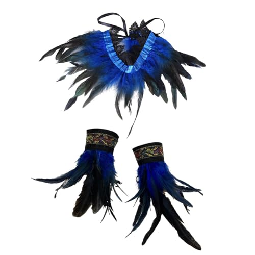 Halloween Feder Achselzucken Schalkragen Halskette Damen Feder Manschetten Feder Armband Frauen Feder Handgelenk Manschetten Gothic Damen Feder Umhang Cape Federboa Feder Schal Cosplay Kostüm von JAWSEU