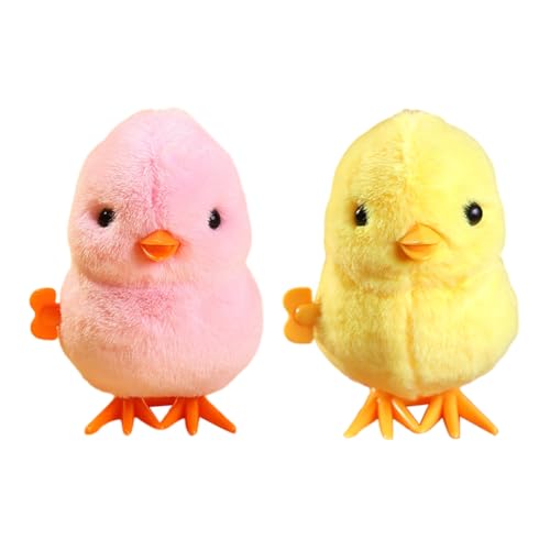 JAWSEU 2pcs Küken Aufziehbares Spielzeug Ostern Aufzieh Huhn Osterküken Deko Osterdeko Huhn Kuscheltier Neuheit Gefülltes Plüschhühnchen Hüpfendes Aufziehspielzeug Osterei Küken Osterkorb Füllstoffe von JAWSEU