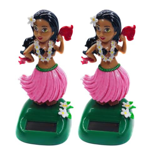 JAWSEU 2pcs Tanzende Solarfigur Hula Girl, Solar Wackel Figur Hawaii Mädchen Figur Auto-Armaturenbrett Ornamente Puppe Auto Solarbetriebenes Spielzeug Dekor Für Fensterbank Auto Büro Schreibtisch von JAWSEU