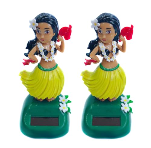 JAWSEU 2pcs Tanzende Solarfigur Hula Girl, Solar Wackel Figur Hawaii Mädchen Figur Auto-Armaturenbrett Ornamente Puppe Auto Solarbetriebenes Spielzeug Dekor Für Fensterbank Auto Büro Schreibtisch von JAWSEU