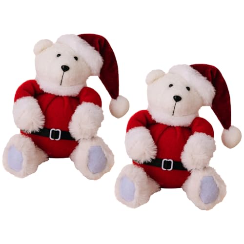 JAWSEU 2pcs Weihnachten Bär Plüschtier, Bär Plüschkissen Kuscheltie Süßes Bär Stofftier Kuscheltier Plüschtier Bär Dekokissen Weiches Spielzeug Plüsch Bär Wurfkissen Schlafkissen Geschenke für Kinder von JAWSEU