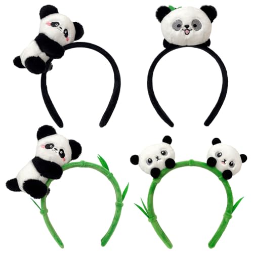 JAWSEU 4pcs Panda Ohr Stirnband Haarband, Panda Ohren Stirnband Plüsch Haarreifen Simuliertes Panda Ohren Stirnband Tierohren Haarband für Kinder Erwachsene Haarschmuck Haarbänder Cosplay Kostüm von JAWSEU