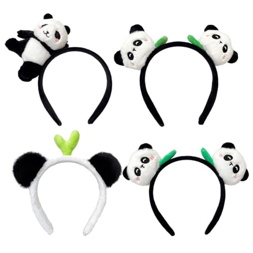 JAWSEU 4pcs Panda Ohr Stirnband Haarband, Panda Ohren Stirnband Plüsch Haarreifen Simuliertes Panda ohren Stirnband Tierohren Haarband für Kinder Erwachsene Haarschmuck Haarbänder Cosplay Kostüm von JAWSEU