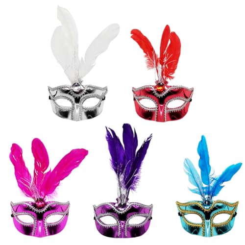 JAWSEU 5PCS Feder Gesichtsschutzrade Gesichtsabdeckung, Damen Federm*a*s*k*e Gesichts Gesichtsschutz Halloween Karneval Abschlussball Gesichtsschutz Cosplay AugenGesichtsschutz OsterGesichtsschutz von JAWSEU