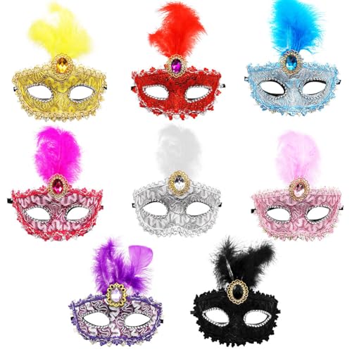 JAWSEU 8PCS Feder Gesichtsschutzrade Gesichtsabdeckung, Damen Federm*a*s*k*e Gesichts Gesichtsschutz Halloween Karneval Abschlussball Gesichtsschutz Cosplay AugenGesichtsschutz OsterGesichtsschutz von JAWSEU