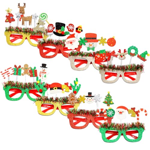 JAWSEU 8pcs Weihnachtsbrillen Weihnachtskostüm Brillenrahmen Weihnachtsgläser Kreative Lustige Brillen Weihnachten Brille Weihnachten für Erwachsene Kinder Weihnachten Geschenk Foto Requisiten von JAWSEU