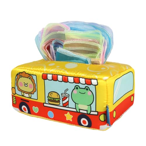 JAWSEU Baby Tissue Box Toy Baby Crinkle Spielzeug 6 Monate Tissue Box Montessori Sensorik, Hohem Kontrast Babyspielzeug Farbiges Tuch Sensorisches Tuch Interaktive Babyspielzeug Für 0-12 Monate von JAWSEU