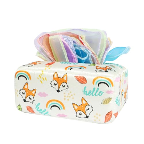 JAWSEU Baby Tissue Box Toy Baby Crinkle Spielzeug 6 Monate Tissue Box Montessori Sensorik, Hohem Kontrast Babyspielzeug Farbiges Tuch Sensorisches Tuch Interaktive Babyspielzeug Für 0-12 Monate von JAWSEU