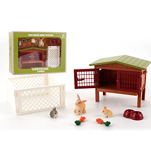 JAWSEU Bauernhaus Szene Modell Set, Bauernhof Tiere Hund/Kaninchen Figuren, Kunststoff Zaun Bauernhof, Kinder Simulation Farm Toy Micro Landschaft Dekoration, Kinder Farm Spielzeug von JAWSEU