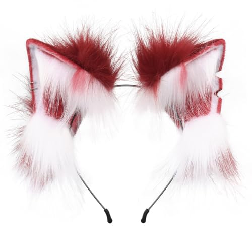 JAWSEU Fuchs Wolf Katze Ohren Schwanz, Lang Tierschwanz Halloween Cosplay Kostüm Zubehör Ohren und Schwanz Set, Kunstpelz Plüsch Ohren Schwanz Erwachsene Kinder Cosplay Damen Halloween Karneval von JAWSEU