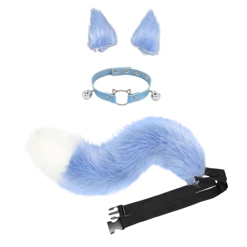 JAWSEU Fuchsohren Schwanz Cosplay Set mit Glöckchen Halskette, Katzenohren Fuchs Wolf Katze Cosplay Tierohren Schwanz Wolf Fuchs Ohren Haarnadel Haarschmuck Cosplay Halloween Fasching Karneval Party von JAWSEU