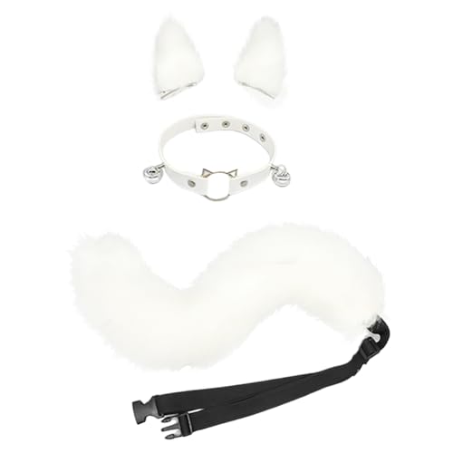 JAWSEU Fuchsohren Schwanz Cosplay Set mit Glöckchen Halskette, Katzenohren Fuchs Wolf Katze Cosplay Tierohren Schwanz Wolf Fuchs Ohren Haarnadel Haarschmuck Cosplay Halloween Fasching Karneval Party von JAWSEU