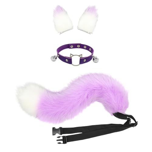 JAWSEU Fuchsohren Schwanz Cosplay Set mit Glöckchen Halskette, Katzenohren Fuchs Wolf Katze Cosplay Tierohren Schwanz Wolf Fuchs Ohren Haarnadel Haarschmuck Cosplay Halloween Fasching Karneval Party von JAWSEU