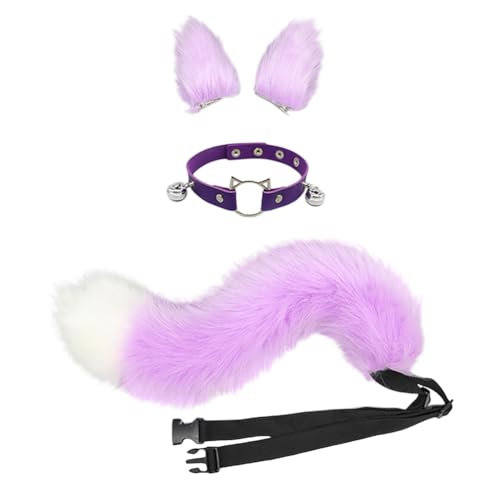 JAWSEU Fuchsohren Schwanz Cosplay Set mit Glöckchen Halskette, Katzenohren Fuchs Wolf Katze Cosplay Tierohren Schwanz Wolf Fuchs Ohren Haarnadel Haarschmuck Cosplay Halloween Fasching Karneval Party von JAWSEU