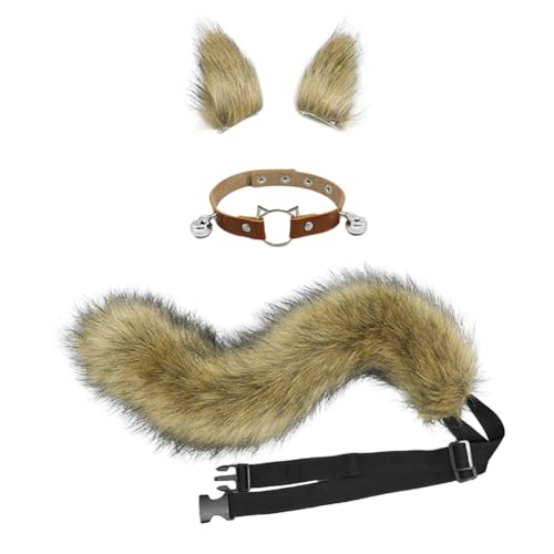 JAWSEU Fuchsohren Schwanz Cosplay Set mit Glöckchen Halskette, Katzenohren Fuchs Wolf Katze Cosplay Tierohren Schwanz Wolf Fuchs Ohren Haarnadel Haarschmuck Cosplay Halloween Fasching Karneval Party von JAWSEU