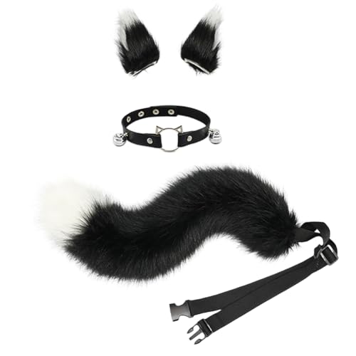 JAWSEU Fuchsohren Schwanz Cosplay Set mit Glöckchen Halskette, Katzenohren Fuchs Wolf Katze Cosplay Tierohren Schwanz Wolf Fuchs Ohren Haarnadel Haarschmuck Cosplay Halloween Fasching Karneval Party von JAWSEU