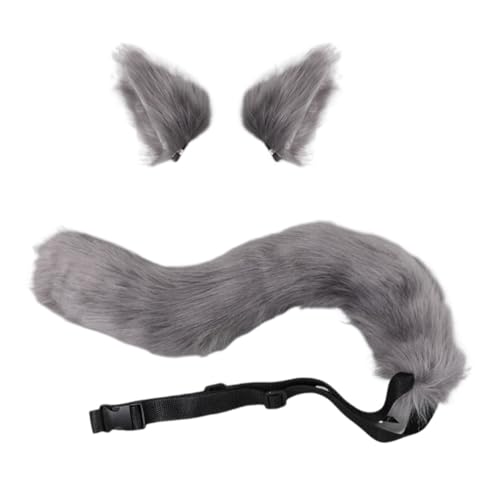 JAWSEU Halloween Kostüme Plüsch Katzenohren katzenschwanz Cosplay Set Katze Cosplay Kostüm Set Fuchs Hund Wolf Schwanz Clip Ohren Haarspange Tierohren Anime Großer Schwanz für Halloween Party Cosplay von JAWSEU