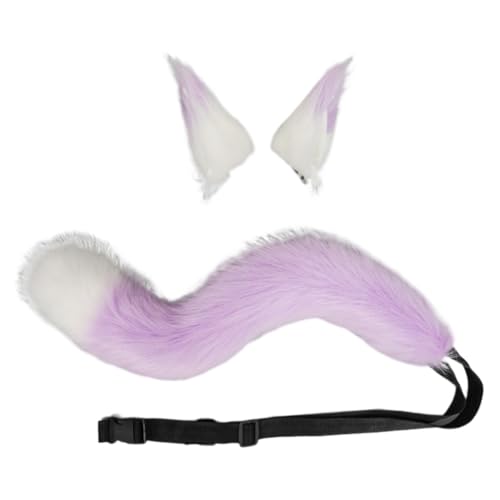 JAWSEU Halloween Kostüme Plüsch Katzenohren katzenschwanz Cosplay Set Katze Cosplay Kostüm Set Fuchs Hund Wolf Schwanz Clip Ohren Haarspange Tierohren Anime Großer Schwanz für Halloween Party Cosplay von JAWSEU