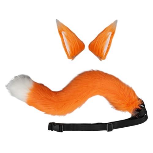 JAWSEU Halloween Kostüme Plüsch Katzenohren katzenschwanz Cosplay Set Katze Cosplay Kostüm Set Fuchs Hund Wolf Schwanz Clip Ohren Haarspange Tierohren Anime Großer Schwanz für Halloween Party Cosplay von JAWSEU