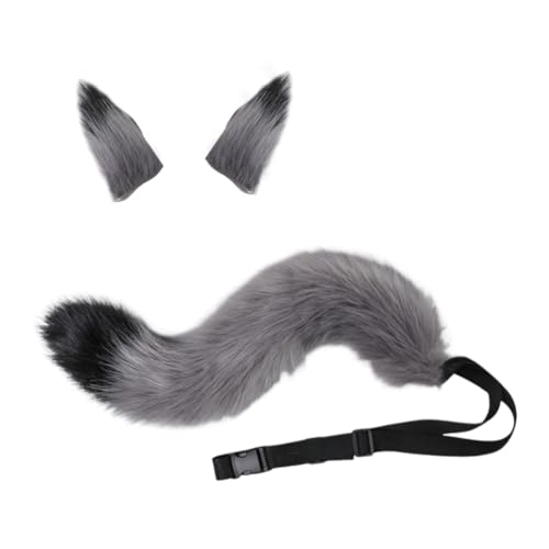 JAWSEU Halloween Kostüme Plüsch Katzenohren katzenschwanz Cosplay Set Katze Cosplay Kostüm Set Fuchs Hund Wolf Schwanz Clip Ohren Haarspange Tierohren Anime Großer Schwanz für Halloween Party Cosplay von JAWSEU