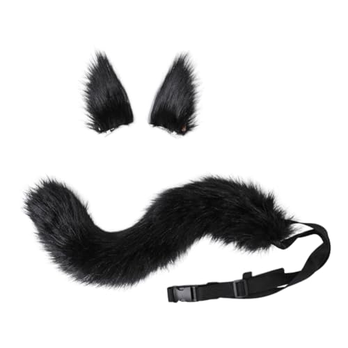 JAWSEU Halloween Kostüme Plüsch Katzenohren katzenschwanz Cosplay Set Katze Cosplay Kostüm Set Fuchs Hund Wolf Schwanz Clip Ohren Haarspange Tierohren Anime Großer Schwanz für Halloween Party Cosplay von JAWSEU