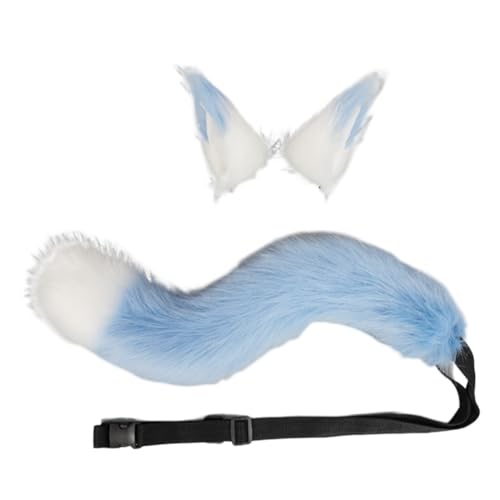 JAWSEU Halloween Kostüme Plüsch Katzenohren katzenschwanz Cosplay Set Katze Cosplay Kostüm Set Fuchs Hund Wolf Schwanz Clip Ohren Haarspange Tierohren Anime Großer Schwanz für Halloween Party Cosplay von JAWSEU