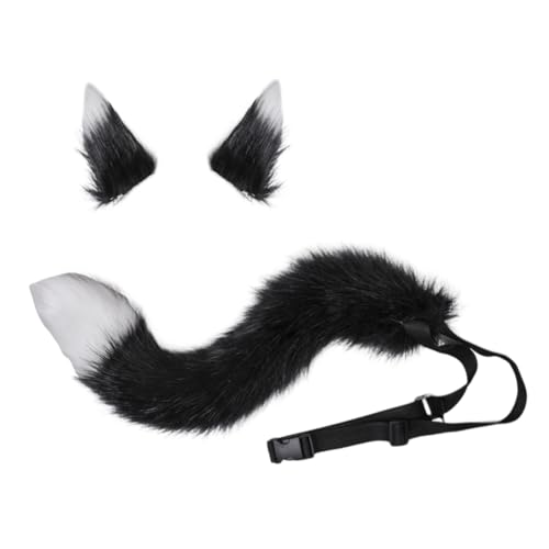 JAWSEU Halloween Kostüme Plüsch Katzenohren katzenschwanz Cosplay Set Katze Cosplay Kostüm Set Fuchs Hund Wolf Schwanz Clip Ohren Haarspange Tierohren Anime Großer Schwanz für Halloween Party Cosplay von JAWSEU