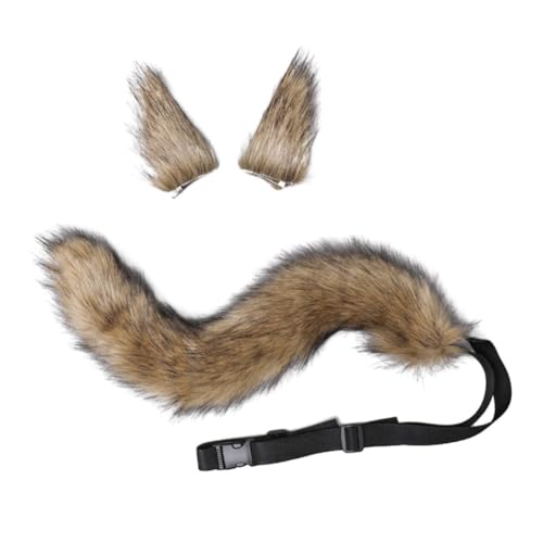 JAWSEU Halloween Kostüme Plüsch Katzenohren katzenschwanz Cosplay Set Katze Cosplay Kostüm Set Fuchs Hund Wolf Schwanz Clip Ohren Haarspange Tierohren Anime Großer Schwanz für Halloween Party Cosplay von JAWSEU