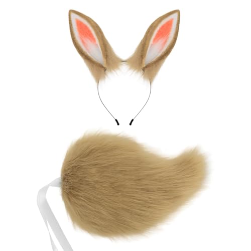 JAWSEU Kaninchen Fuchs Ohren Haarnadel Haarreif Schwanz Hundeohren Haarnadel Lang Tierschwanz Faux Furry Wolf Tail Kit Kaninchen Langer Fuchsschwanz Ohren für Halloween Cosplay Fasching Verkleidung von JAWSEU