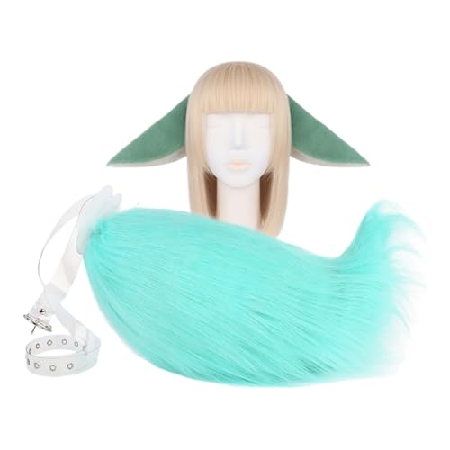 JAWSEU Katze Cosplay Kostüm Set, Hundeohren Haarband Lang Tierschwanz Schwanz Ohren Set Faux Furry Fox Wolf Tail Kit Langer Fuchsschwanz Ohren für Karneval Party Dekoration Kostüm Dressing Parteien von JAWSEU