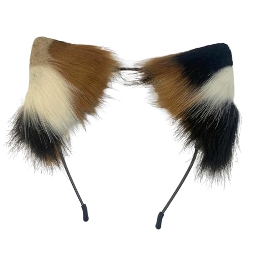 JAWSEU Katze Fuchs Cosplay Kostüm Set, Hundeohren Haarband Lang Tierschwanz Ohren Set Faux Furry Fox Wolf Tail Kit Langer Fuchsschwanz Ohren für Fasching Halloween Kostüm Anime Cosplay Bühnenshow von JAWSEU