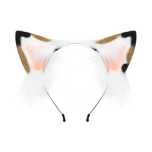 JAWSEU Katze Fuchs Cosplay Kostüm Set, Hundeohren Haarband Lang Tierschwanz Ohren Set Faux Furry Fox Wolf Tail Kit Wolf Langer Fuchsschwanz Ohren für Fasching Halloween Kostüm Anime Cosplay von JAWSEU