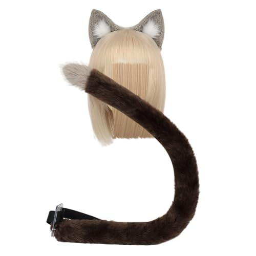 JAWSEU Katze Fuchs Ohren Haarnadel Haarreif Schwanz Hundeohren Haarnadel Lang Tierschwanz Faux Furry Fox Wolf Tail Kit Tiger Wolf Langer Fuchsschwanz Ohren für Halloween Cosplay Fasching Verkleidung von JAWSEU