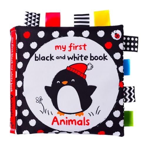 JAWSEU Kontrastbuch Schwarz Weiß, Baby Bücher Quiet Book Babyspielzeug Buch mit Quietsche Babybuch stoffbuch fühlbuch knisterbuch Stoffbücher Kinderwagen Spielzeug Baby Bücher Sensorik Spielzeug von JAWSEU