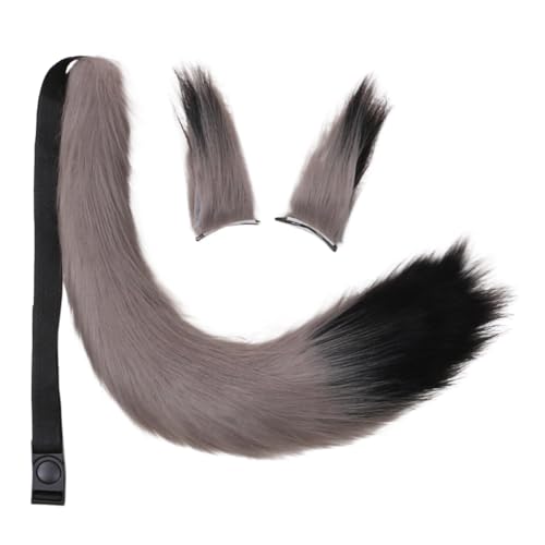 JAWSEU Kunstpelz Fuchs Katzenohren Haarspange Schwanz Schwanz, Cosplay Pelztier Wolfsohren Clip Schwanz Tier Fuchs Katze Hund Wolf Schwanz Clip Langes cosplay Plüsch Tail Kopfschmuck für Halloween von JAWSEU