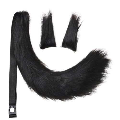 JAWSEU Kunstpelz Fuchs Katzenohren Haarspange Schwanz Schwanz, Cosplay Pelztier Wolfsohren Clip Schwanz Tier Fuchs Katze Hund Wolf Schwanz Clip Langes cosplay Plüsch Tail Kopfschmuck für Halloween von JAWSEU