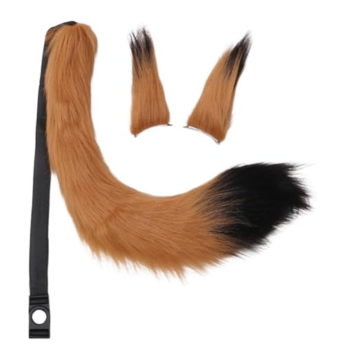 JAWSEU Kunstpelz Fuchs Katzenohren Haarspange Schwanz Schwanz, Cosplay Pelztier Wolfsohren Clip Schwanz Tier Fuchs Katze Hund Wolf Schwanz Clip Langes cosplay Plüsch Tail Kopfschmuck für Halloween von JAWSEU