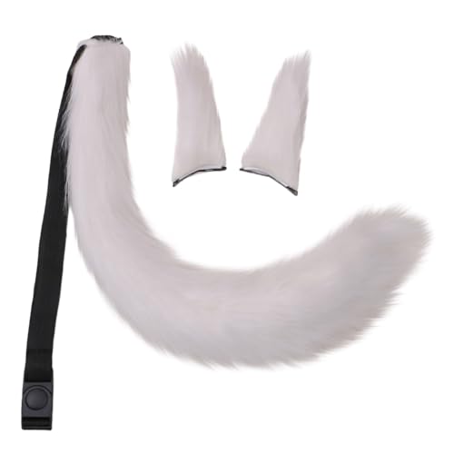 JAWSEU Kunstpelz Fuchs Katzenohren Haarspange Schwanz Schwanz, Cosplay Pelztier Wolfsohren Clip Schwanz Tier Fuchs Katze Hund Wolf Schwanz Clip Langes cosplay Plüsch Tail Kopfschmuck für Halloween von JAWSEU