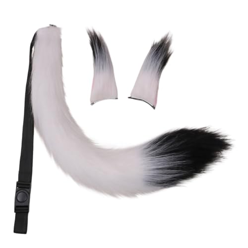 JAWSEU Kunstpelz Fuchs Katzenohren Haarspange Schwanz Schwanz, Cosplay Pelztier Wolfsohren Clip Schwanz Tier Fuchs Katze Hund Wolf Schwanz Clip Langes cosplay Plüsch Tail Kopfschmuck für Halloween von JAWSEU