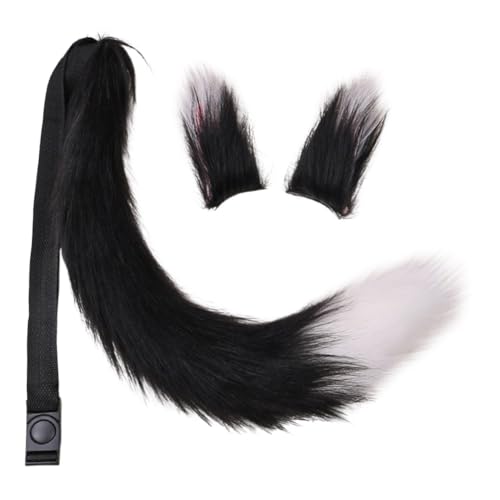 JAWSEU Kunstpelz Fuchs Katzenohren Haarspange Schwanz Schwanz, Cosplay Pelztier Wolfsohren Clip Schwanz Tier Fuchs Katze Hund Wolf Schwanz Clip Langes cosplay Plüsch Tail Kopfschmuck für Halloween von JAWSEU