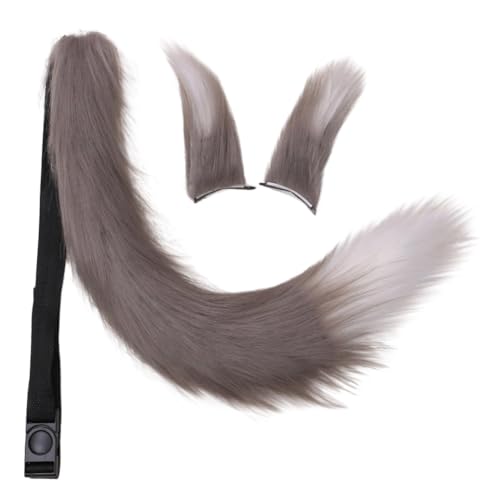 JAWSEU Kunstpelz Fuchs Katzenohren Haarspange Schwanz Schwanz, Cosplay Pelztier Wolfsohren Clip Schwanz Tier Fuchs Katze Hund Wolf Schwanz Clip Langes cosplay Plüsch Tail Kopfschmuck für Halloween von JAWSEU