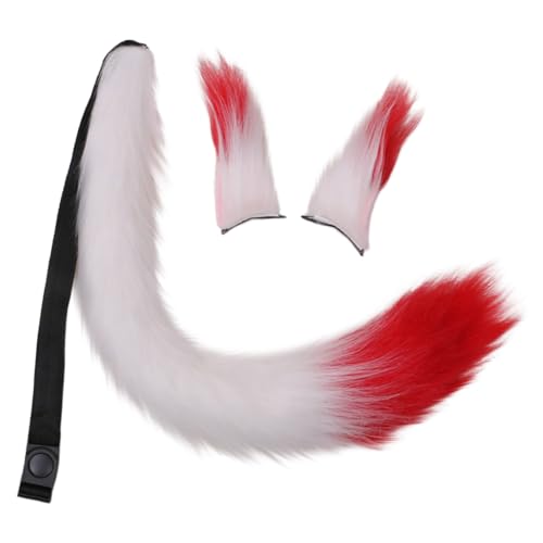 JAWSEU Kunstpelz Fuchs Katzenohren Haarspange Schwanz Schwanz, Cosplay Pelztier Wolfsohren Clip Schwanz Tier Fuchs Katze Hund Wolf Schwanz Clip Langes cosplay Plüsch Tail Kopfschmuck für Halloween von JAWSEU