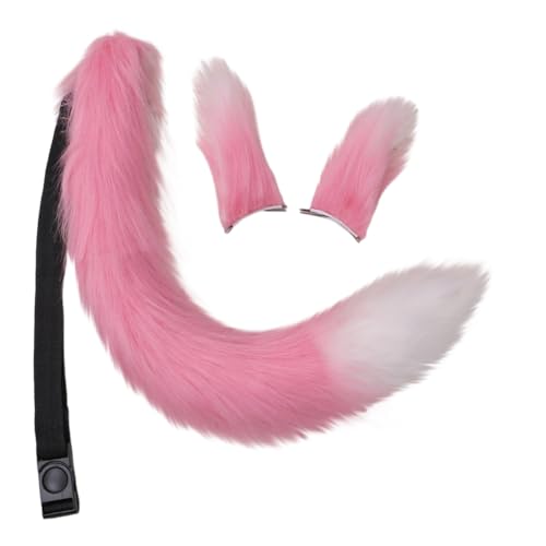 JAWSEU Kunstpelz Fuchs Katzenohren Haarspange Schwanz Schwanz, Cosplay Pelztier Wolfsohren Clip Schwanz Tier Fuchs Katze Hund Wolf Schwanz Clip Langes cosplay Plüsch Tail Kopfschmuck für Halloween von JAWSEU