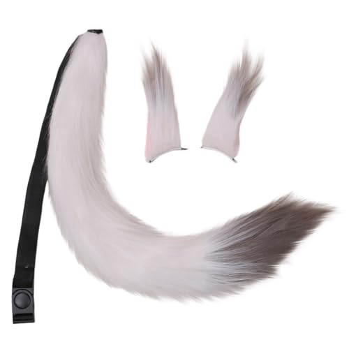 JAWSEU Kunstpelz Fuchs Katzenohren Haarspange Schwanz Schwanz, Cosplay Pelztier Wolfsohren Clip Schwanz Tier Fuchs Katze Hund Wolf Schwanz Clip Langes cosplay Plüsch Tail Kopfschmuck für Halloween von JAWSEU