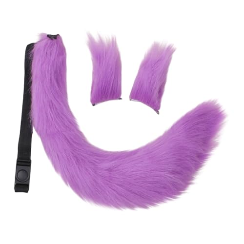 JAWSEU Kunstpelz Fuchs Katzenohren Haarspange Schwanz Schwanz, Cosplay Pelztier Wolfsohren Clip Schwanz Tier Fuchs Katze Hund Wolf Schwanz Clip Langes cosplay Plüsch Tail Kopfschmuck für Halloween von JAWSEU