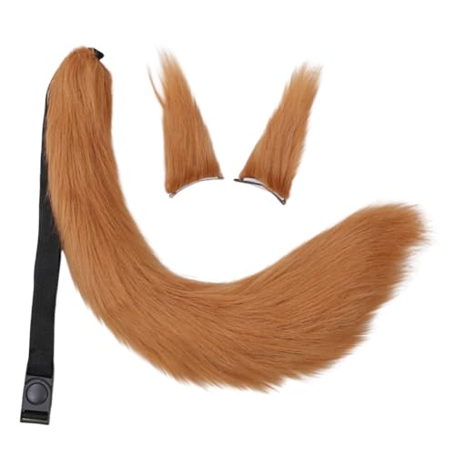 JAWSEU Kunstpelz Fuchs Katzenohren Haarspange Schwanz Schwanz, Cosplay Pelztier Wolfsohren Clip Schwanz Tier Fuchs Katze Hund Wolf Schwanz Clip Langes cosplay Plüsch Tail Kopfschmuck für Halloween von JAWSEU