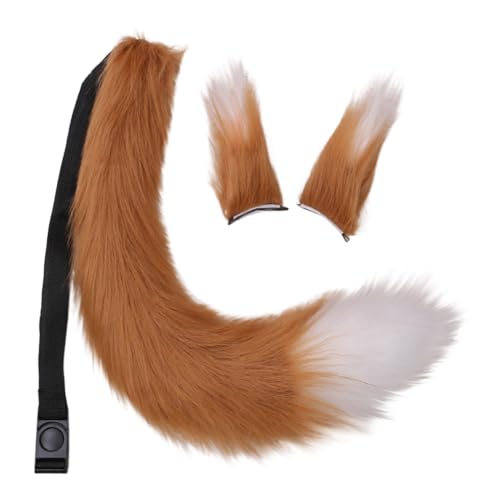 JAWSEU Kunstpelz Fuchs Katzenohren Haarspange Schwanz Schwanz, Cosplay Pelztier Wolfsohren Clip Schwanz Tier Fuchs Katze Hund Wolf Schwanz Clip Langes cosplay Plüsch Tail Kopfschmuck für Halloween von JAWSEU