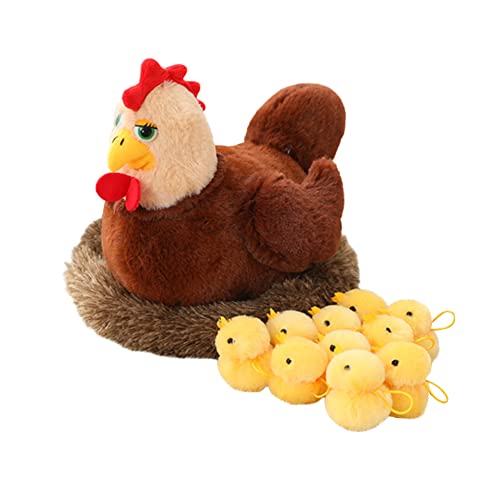 JAWSEU Kuscheltier Henne, Kawaii Henne Plush Stofftier Huhn mit Babyküken Plüsch Stofftier Spielzeug, Küken Spielzeug Realistisch Kleine Weiche Bauernhof Plüschtier von JAWSEU