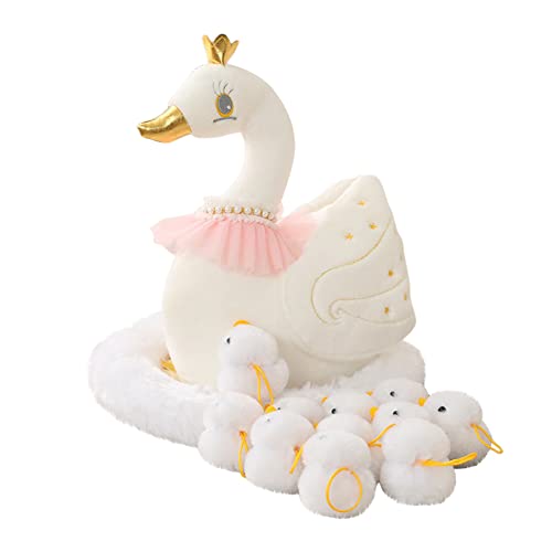 JAWSEU Kuscheltier Schwan, Kawaii Schwan Plush Stofftier Huhn mit Baby Schwan Plüsch Stofftier Spielzeug, Kleiner Schwan Spielzeug Realistisch Schwan Weiche Bauernhof Plüschtier von JAWSEU