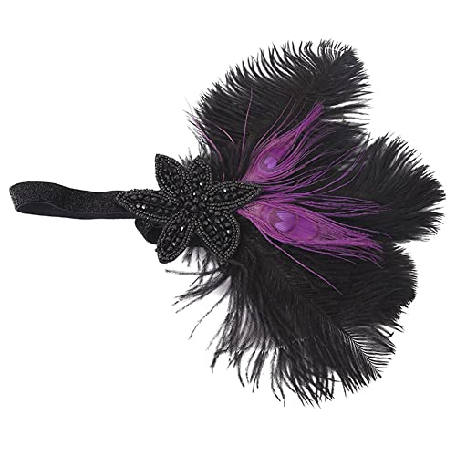 JAWSEU Pfau Flapper Stirnband, Damen 1920s Stirnband 20er Jahre Flapper Feder Stirnband Kristall Kopfschmuck Great Gatsby Haarschmuck für Frauen Karneval Fasching Kostüm von JAWSEU